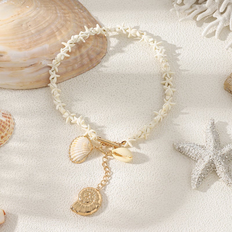 Clavicle Chain Ins Irregular Shell Beads Ocean Vacation Vintage Starfish Mermaid Necklace - Image 1
